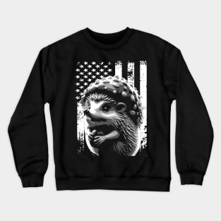 Spiky Sweetness Stylish American Flag the Cuteness of Hedgehogs Crewneck Sweatshirt